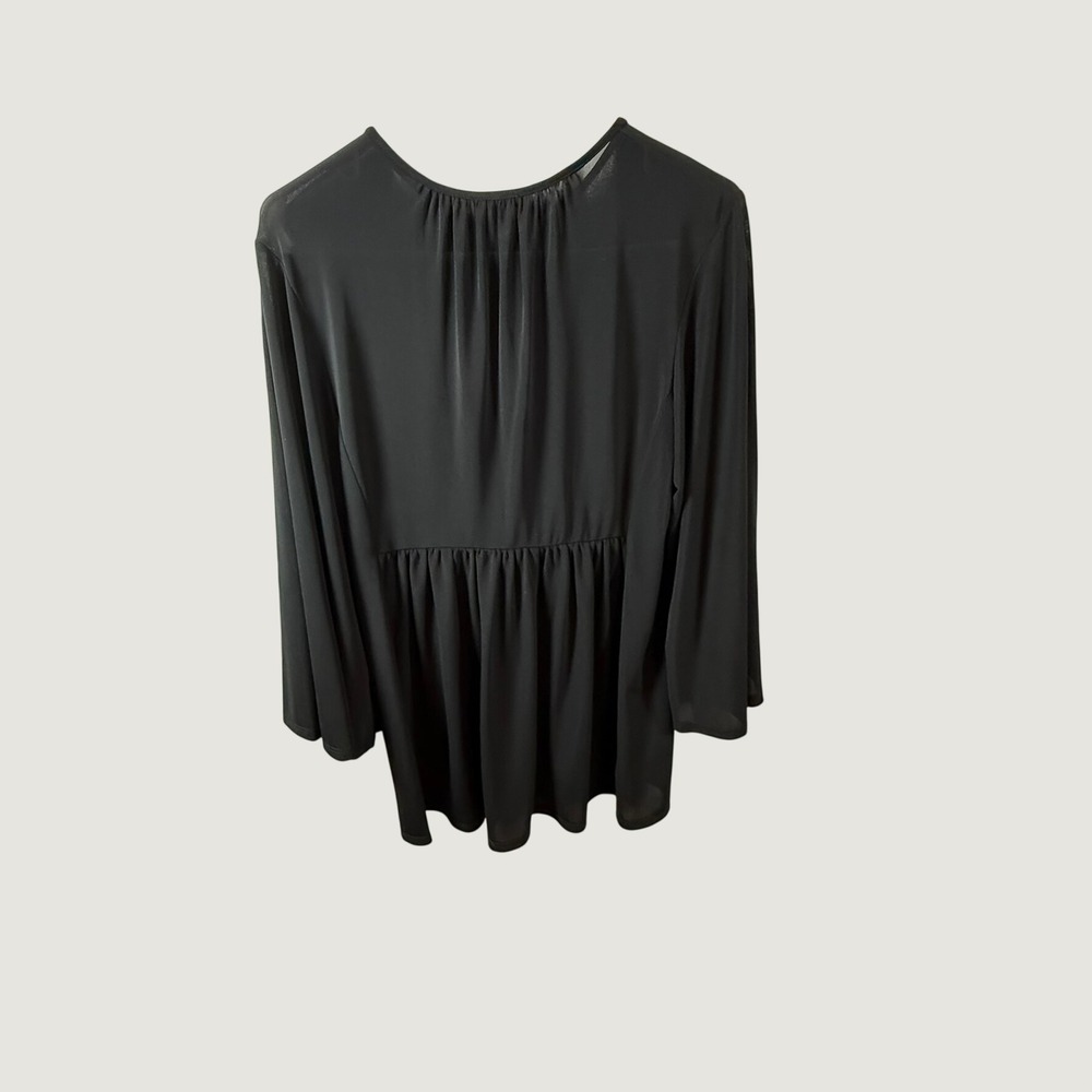 Ann Taylor Black Bell Sleeve Peplum Tunic Top Keyhole Neck Jersey Knit Small - Picture 2 of 9